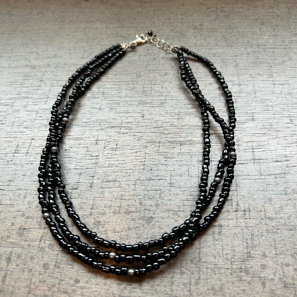 Silpada black onyx and silver 3 strand necklace